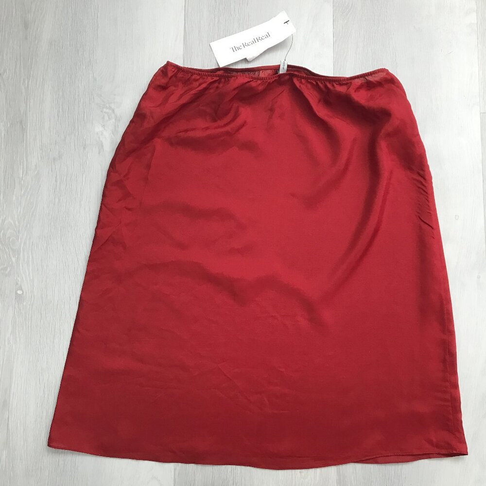 MORGANE LE FAY SLIP SKIRT RED 100% SILK ELASTIC WAISTBAND MEDIUM - Picture 2 of 9